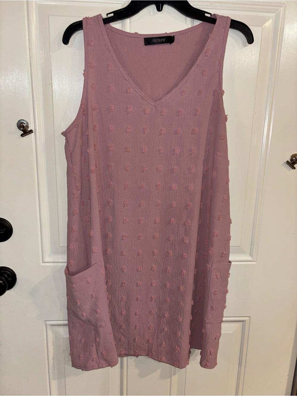 TCECROW Dusty Rose Textured Sleeveless Midi Dress with Pockets